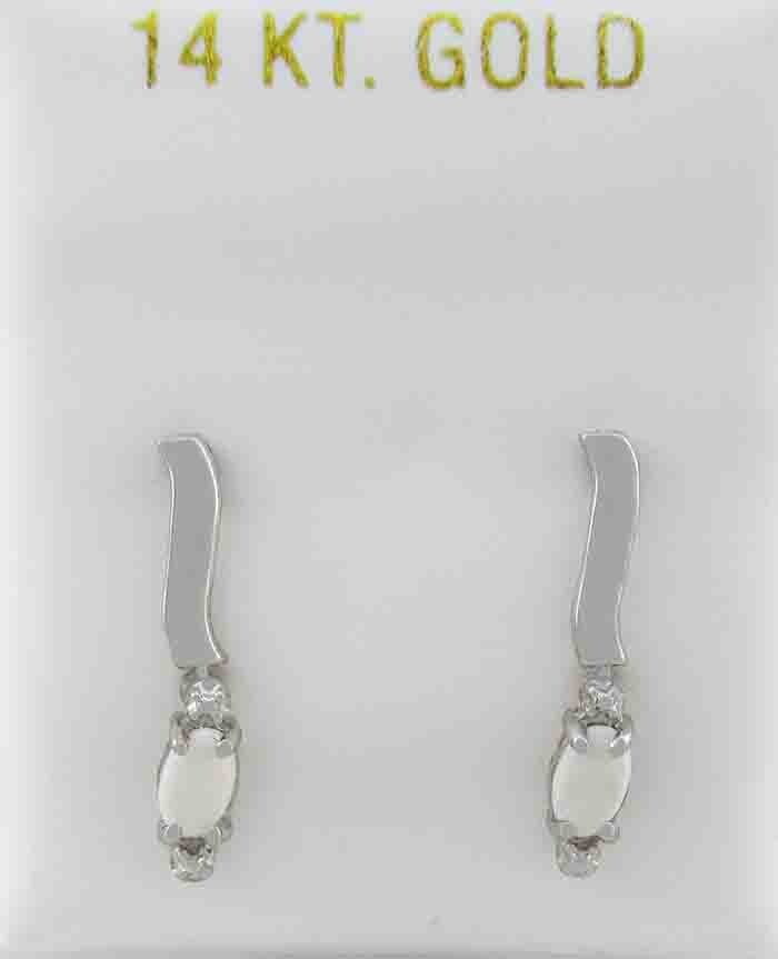 GENUINE 0.38 Cts OPAL DANGLE EARRING 14K WHITE GOLD - Free Certificate Appraisal