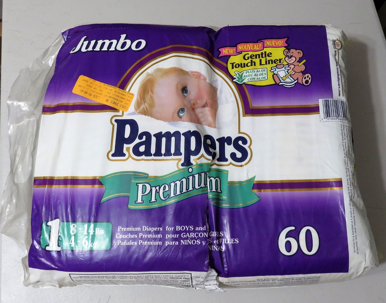 VTG 1997 Pampers Size 1 Jumbo 60 Pack Diapers Gentle Touch Liner Aloe NEW *READ*