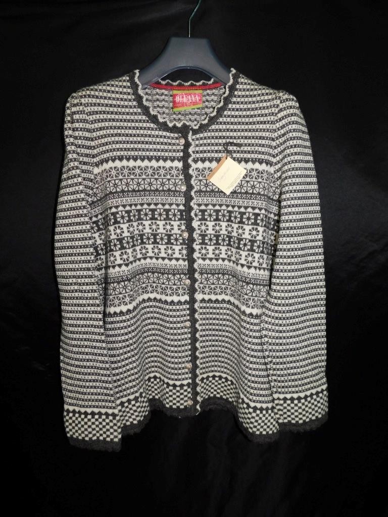 Oleana Norway Size L NWT Brown White Nordic Cardigan Sweater Alpaca Knit Button