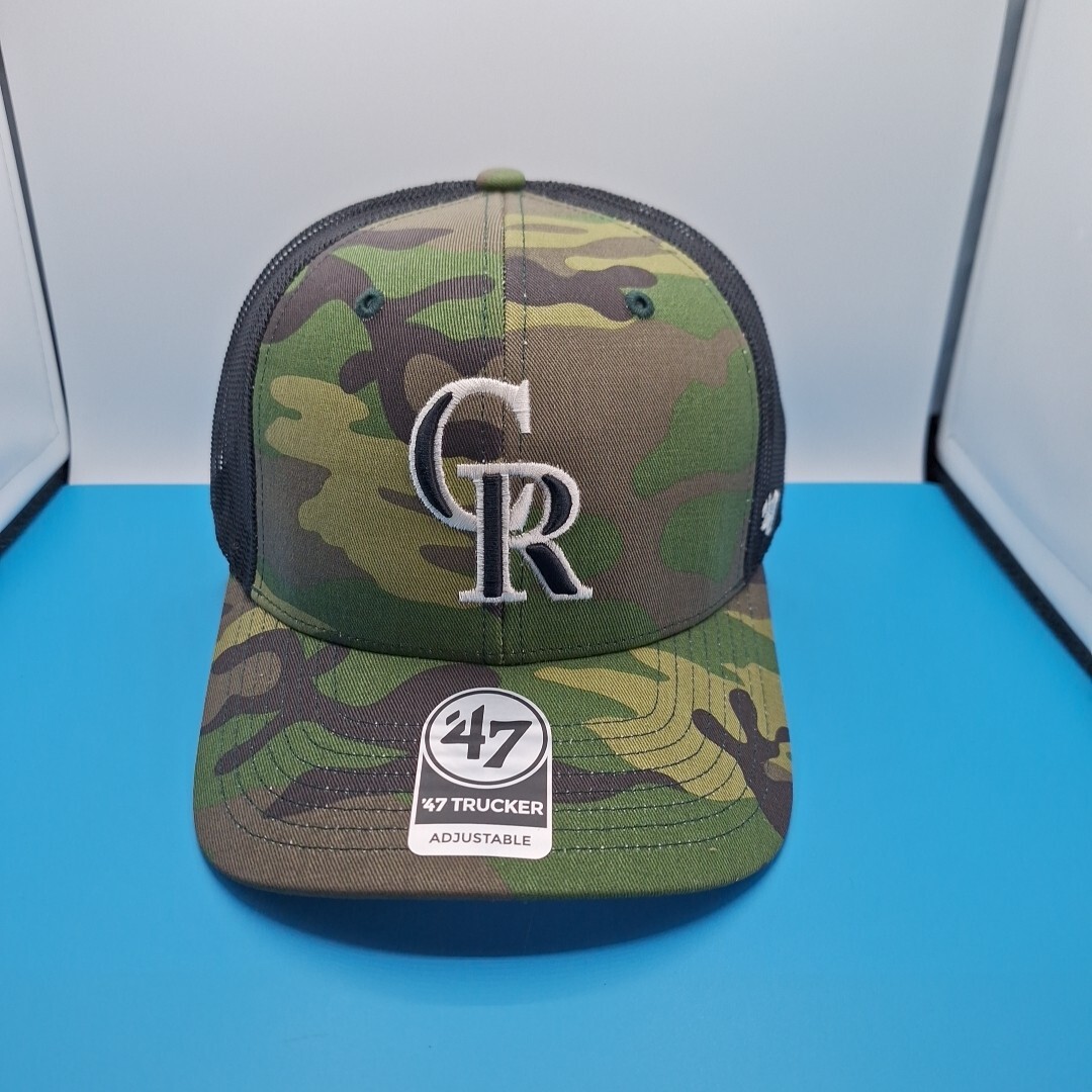 \'47 Brand Colorado Rockies Camo Trucker Snapback Hat Cap Green Black MLB