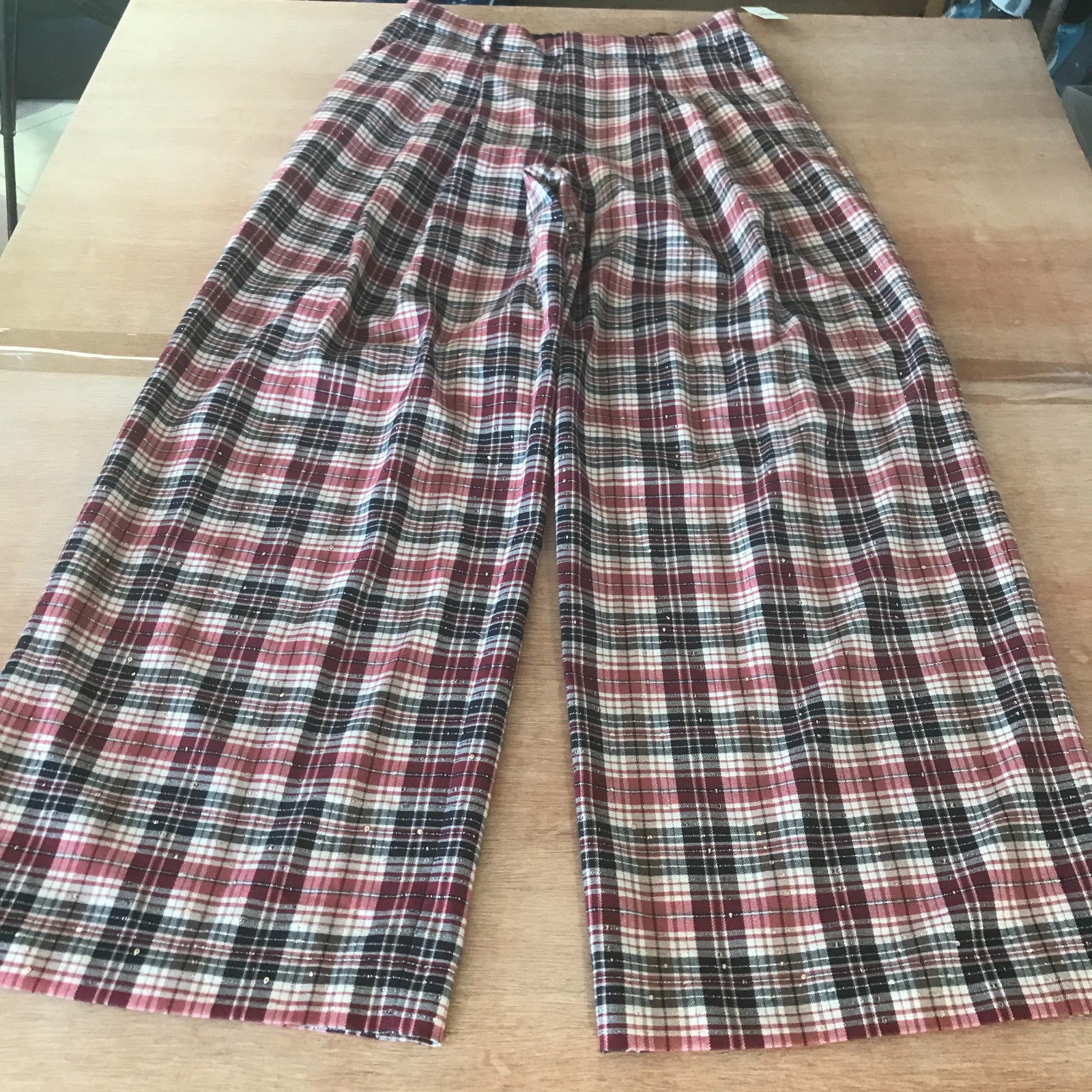 Maeve The Avery Wide Leg Pants Women M Red Plaid High Rise Pocket Boho Stretch