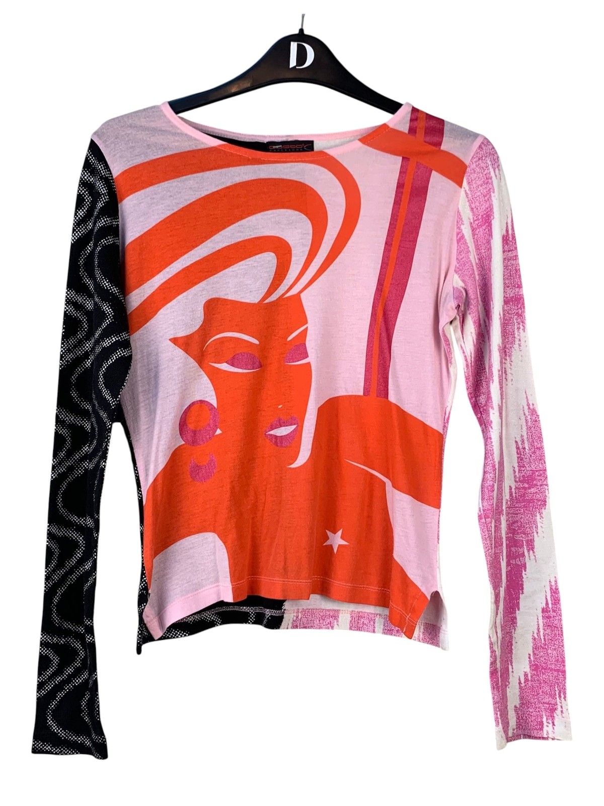 Y2K Custo Barcelona Graphic Long Sleeve Top Women\'s Black M Vintage Streetwear.