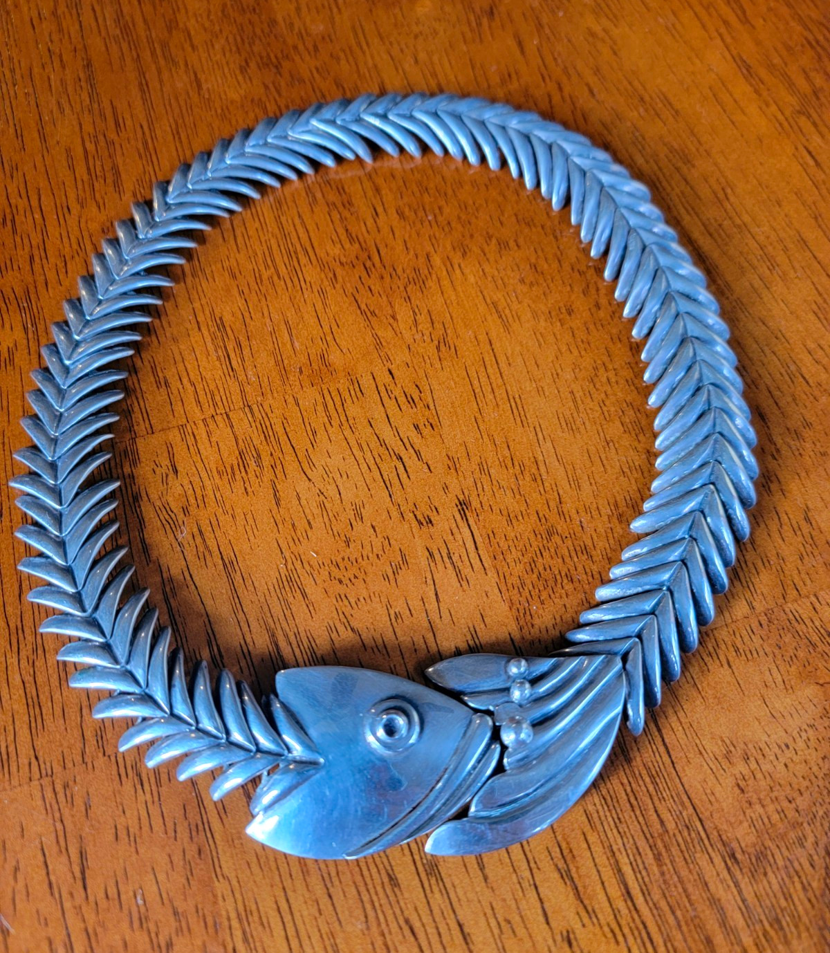 D MOLINA TAXCO 1970 Articulated Fish Necklace        .925 Sterling Silver 178 gr