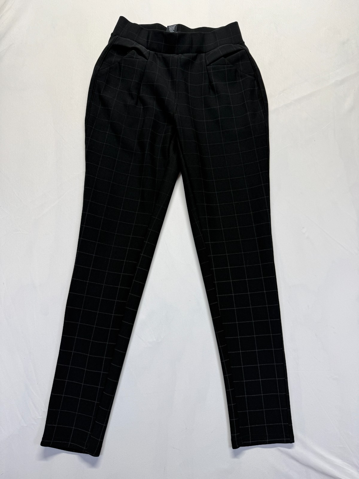 Indero Leggings Womens Small Medium Black Windowpane Dressy Pants Skinny Fit