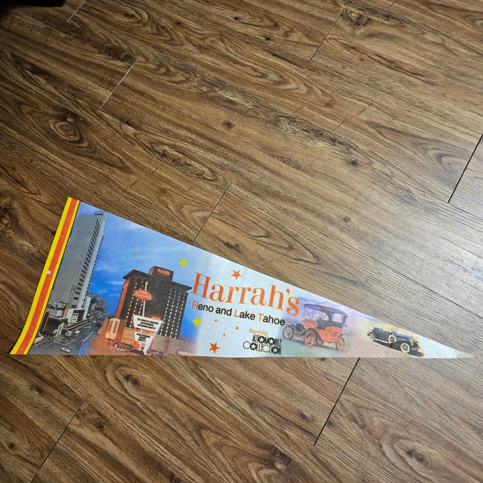 Vintage 1970s Harrah's Hotel and Casino Reno Lake Tahoe Pennant Souvenir Retro.