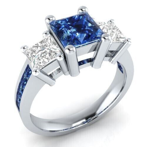 3.20Ct Princess Cut Simulated Diamond 3 Stone 14k White Gold Engagement Ring