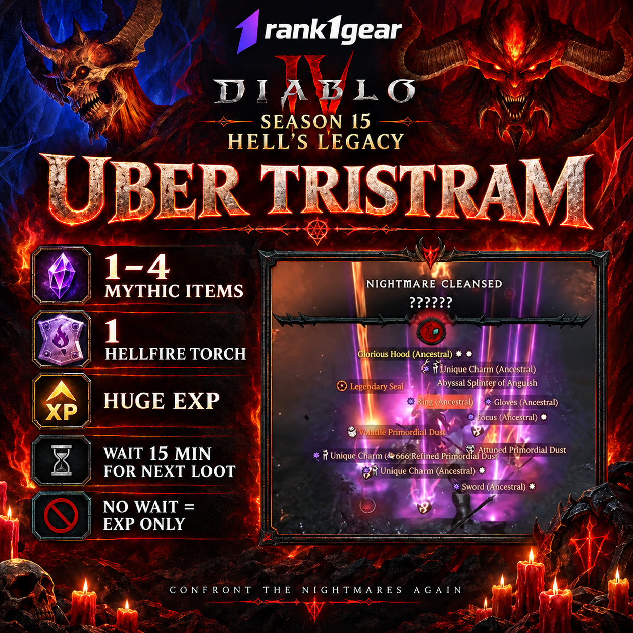 DIABLO 4 💥 HELLFIRE TORCH 💥 SEASON 15 💥Hell\'s Legacy💥 UBER TRISTRAM CARRY
