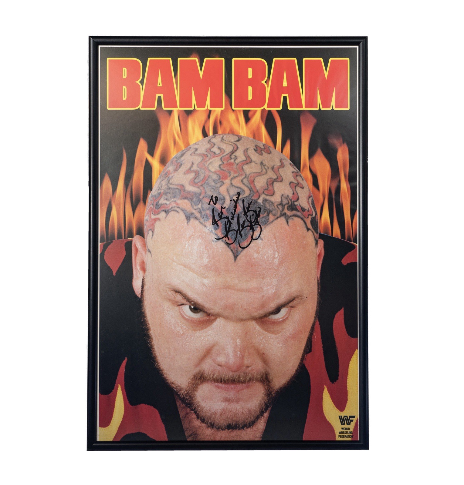 Original WWF BAM BAM BIGELOW 1988 Hand Signed TitanSports Catalog Poster FRAMED