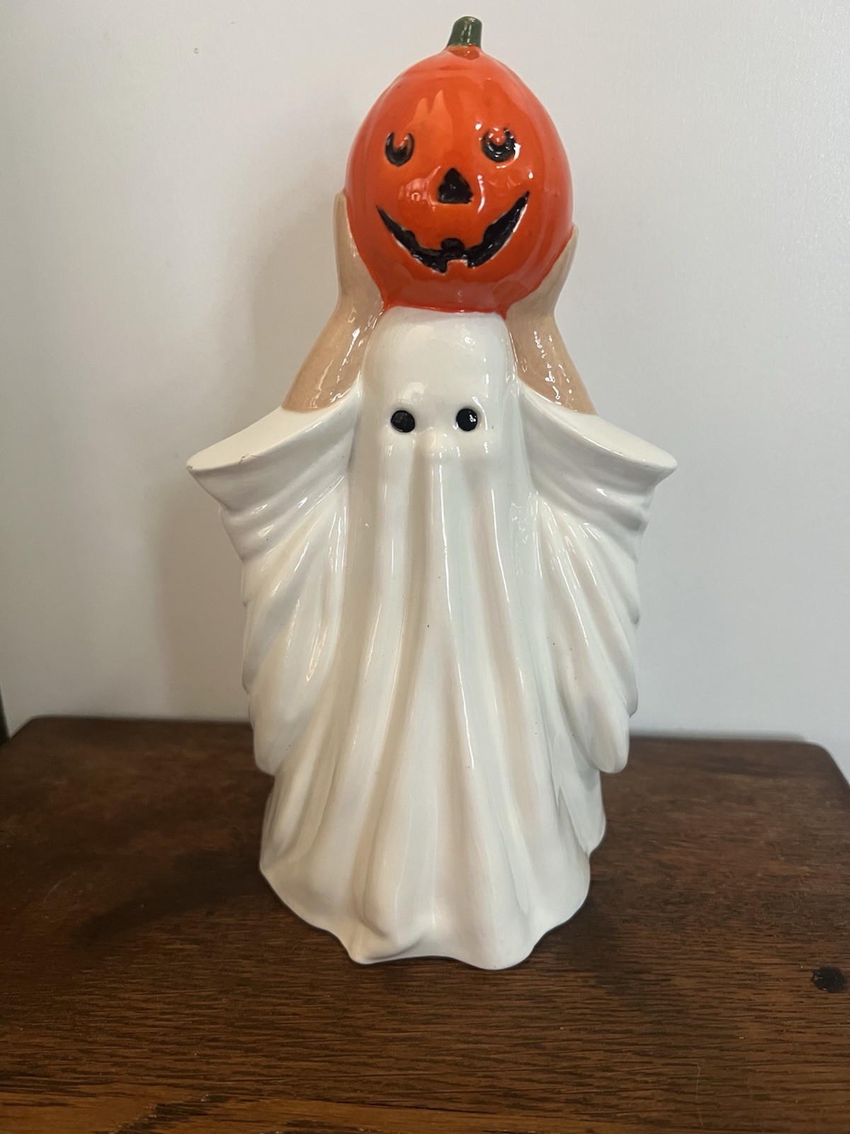 Vtg 1981 Byron Molds Ceramic Halloween Ghost Jack O Lantern Pumpkin 8.5\