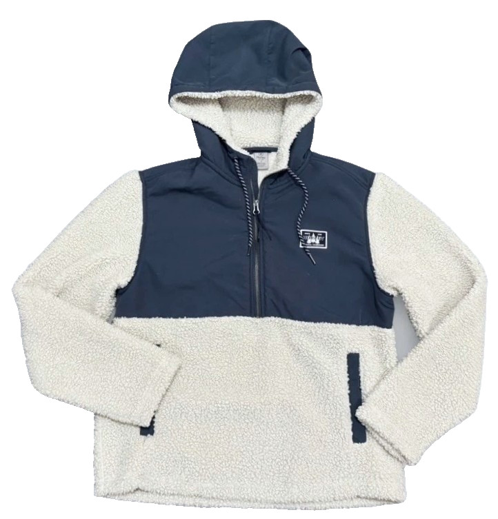 Hurley Sherpa Fleece Lined Hooded Jacket Pullover Men Small Navy Cream Hurley Sherpa Fleece Lined Hooded Jacket Pullover Men Small Navy Cream