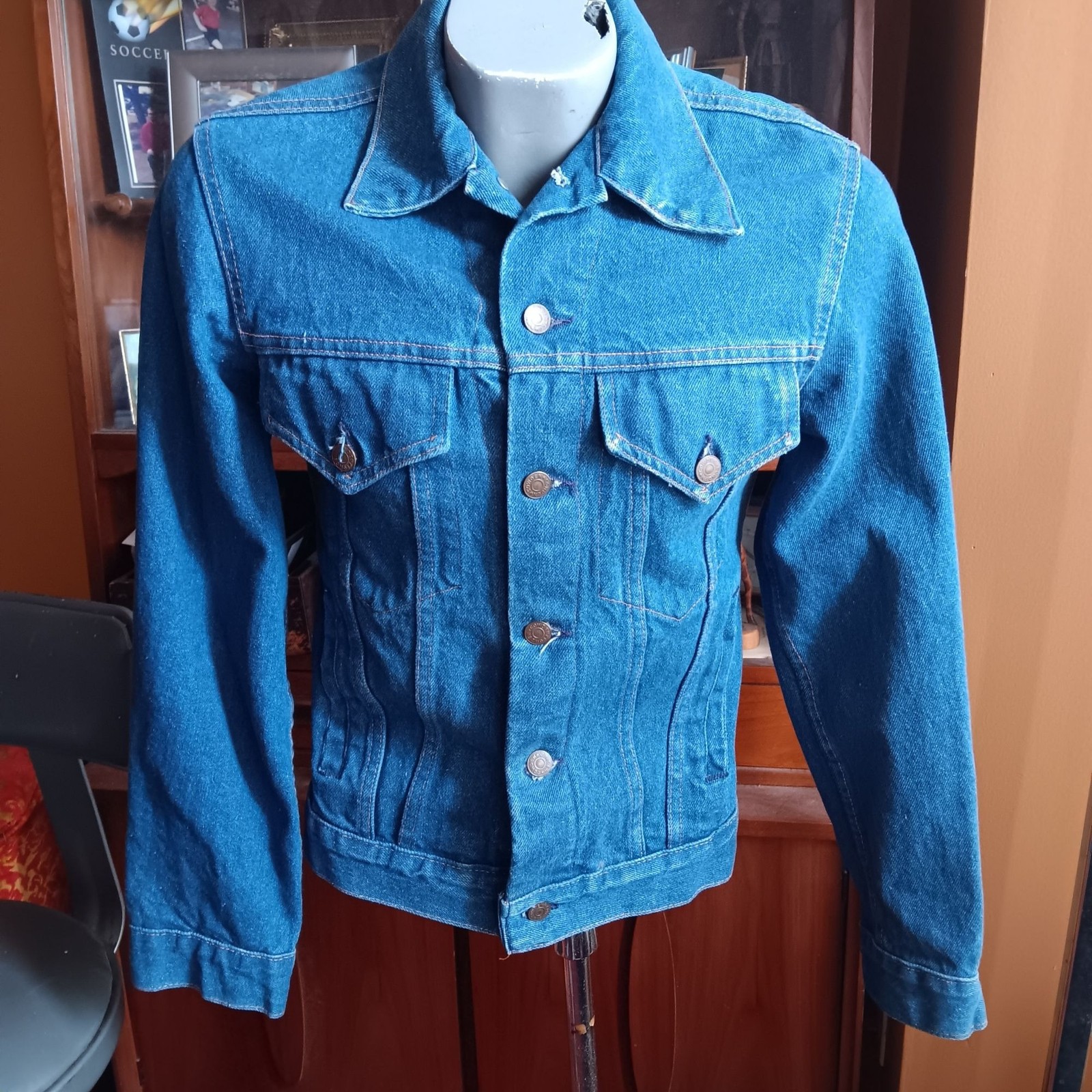 True Vintage Small Denim Trucker Jacket 1980\'s Cowden USA Hippie Cowboy 