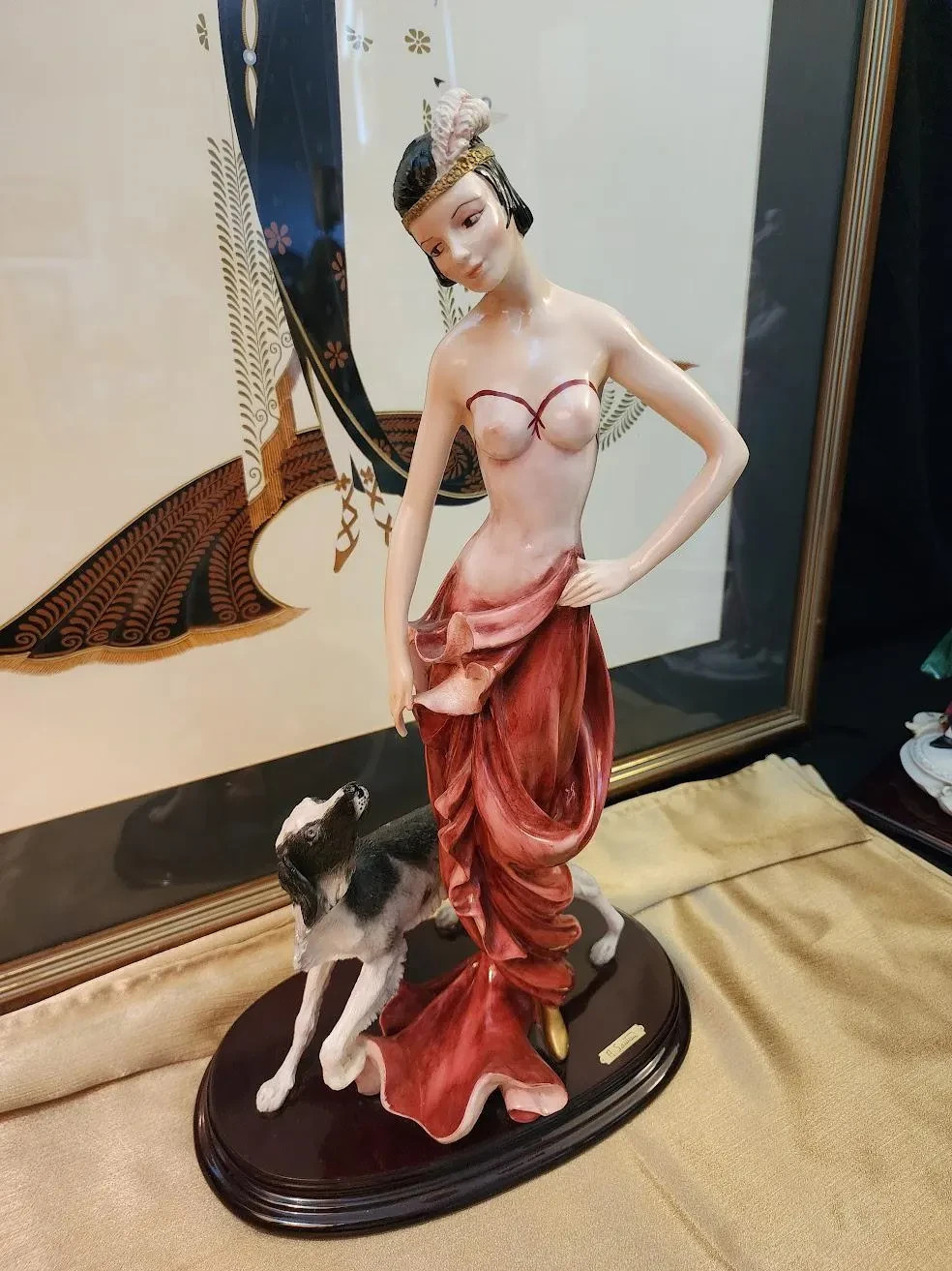 A. Santini Vintage Art Deco Woman and Dog Italian Figurine