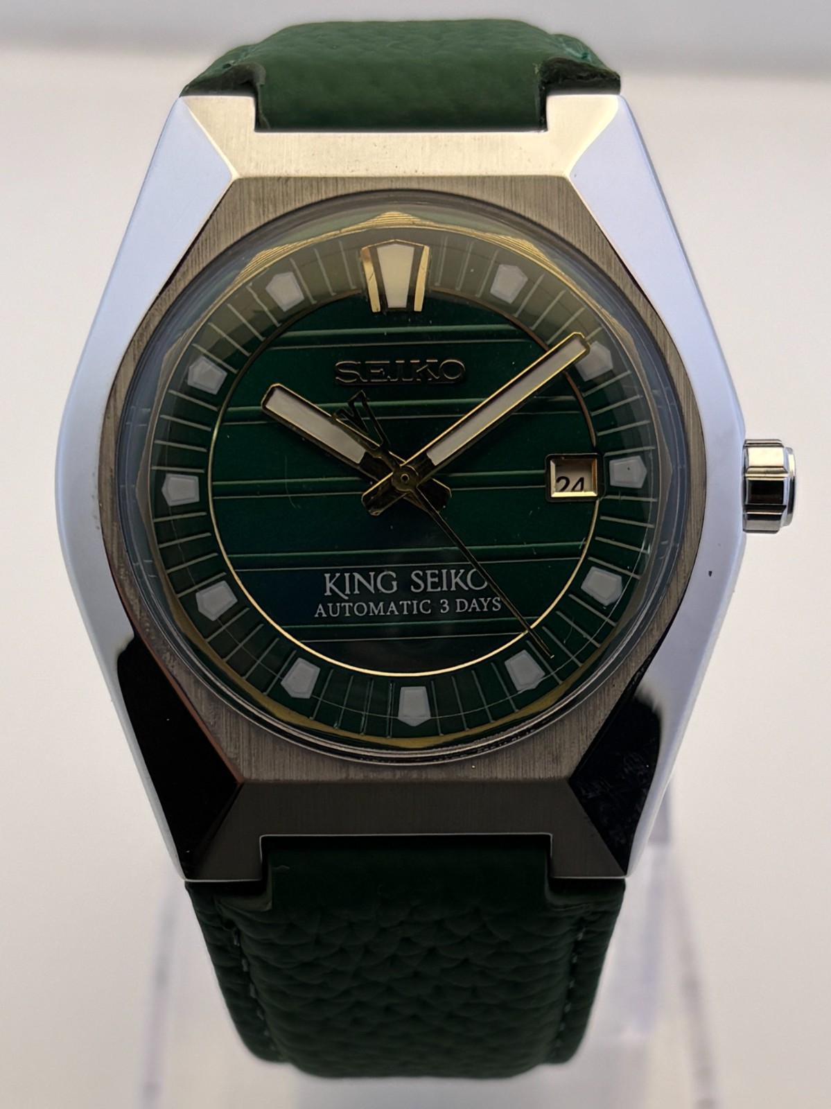 Refurbished Men\'s King Seiko Automatic 3 Days Green Dial Green Strap Date Watch