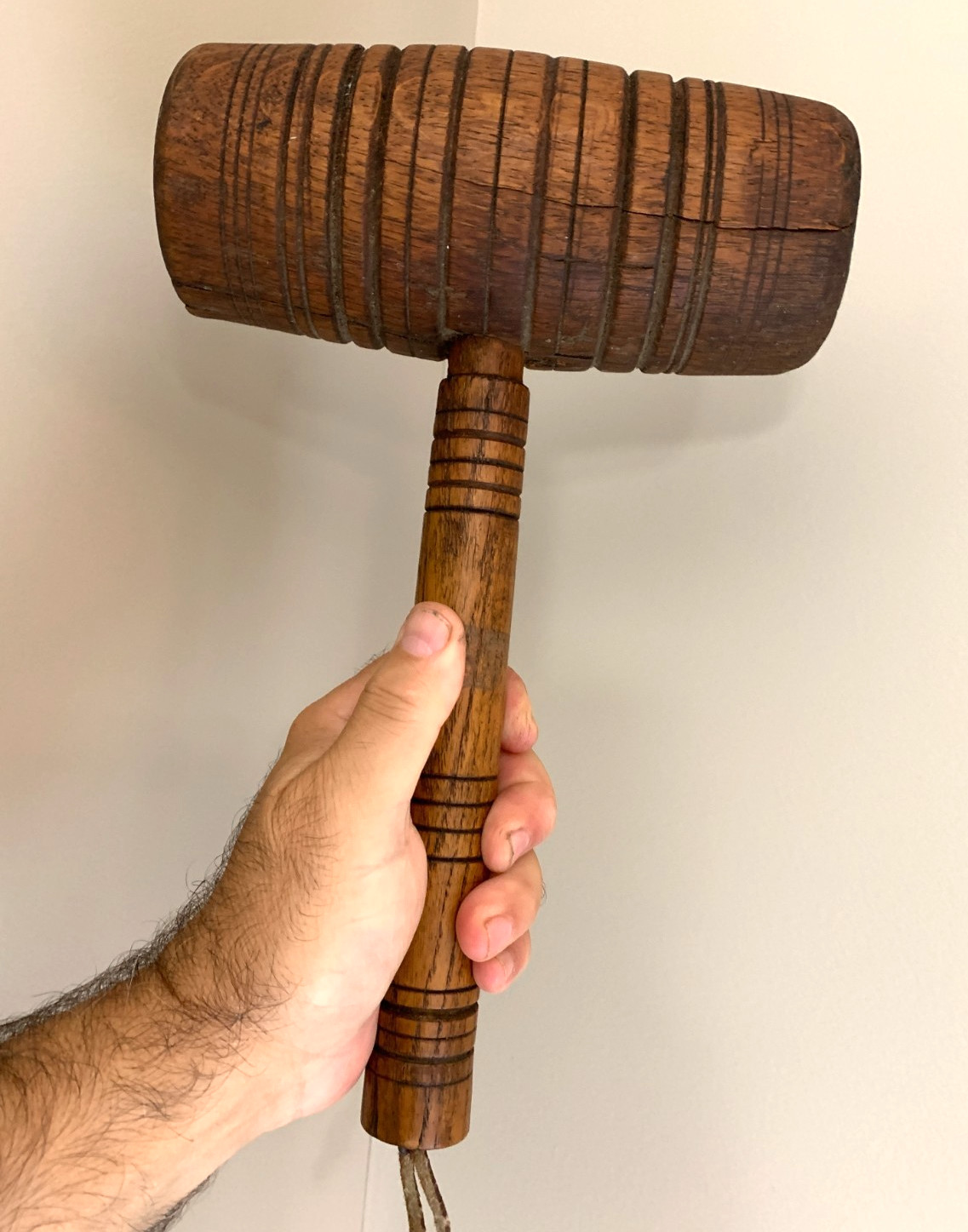 Antique Early Large Wooden OAK Barrel Mallet 13 Antique Early Large Wooden OAK Barrel Mallet 13