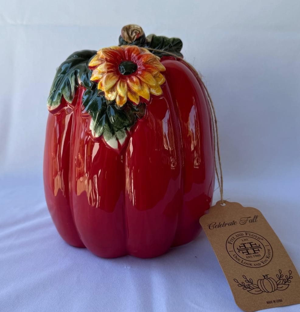 Fitz and Floyd Porcelain Ceramic 7.5 Inch Dark Red Pumpkin Halloween Autumn Fall