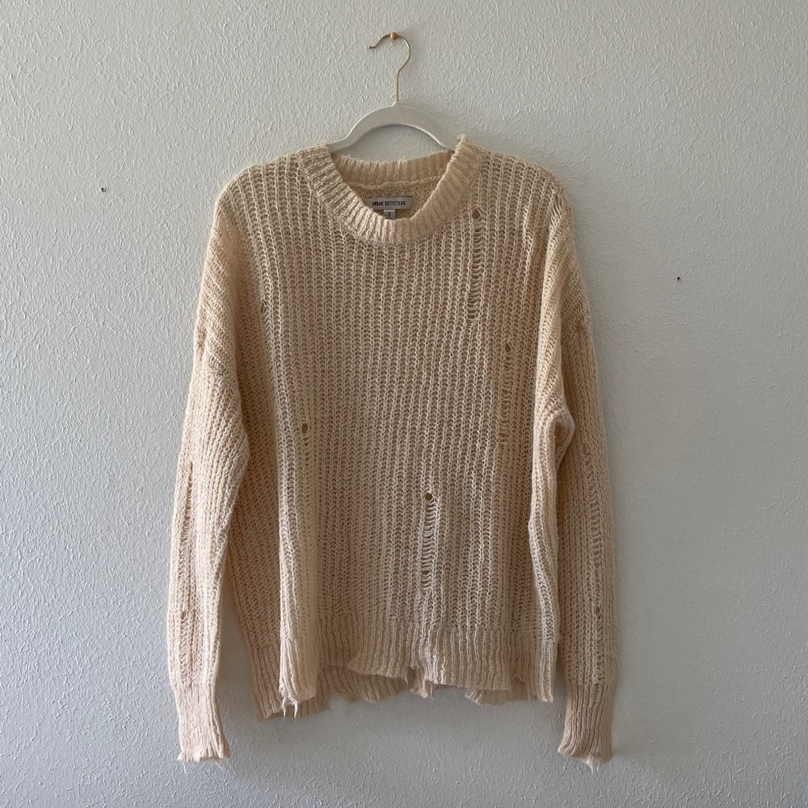 Urban Outfitters Crewneck Sweater Distressed Tattered Knit Boho Distress-Preppy Urban Outfitters Crewneck Sweater Distressed Tattered Knit Boho Distress-Preppy