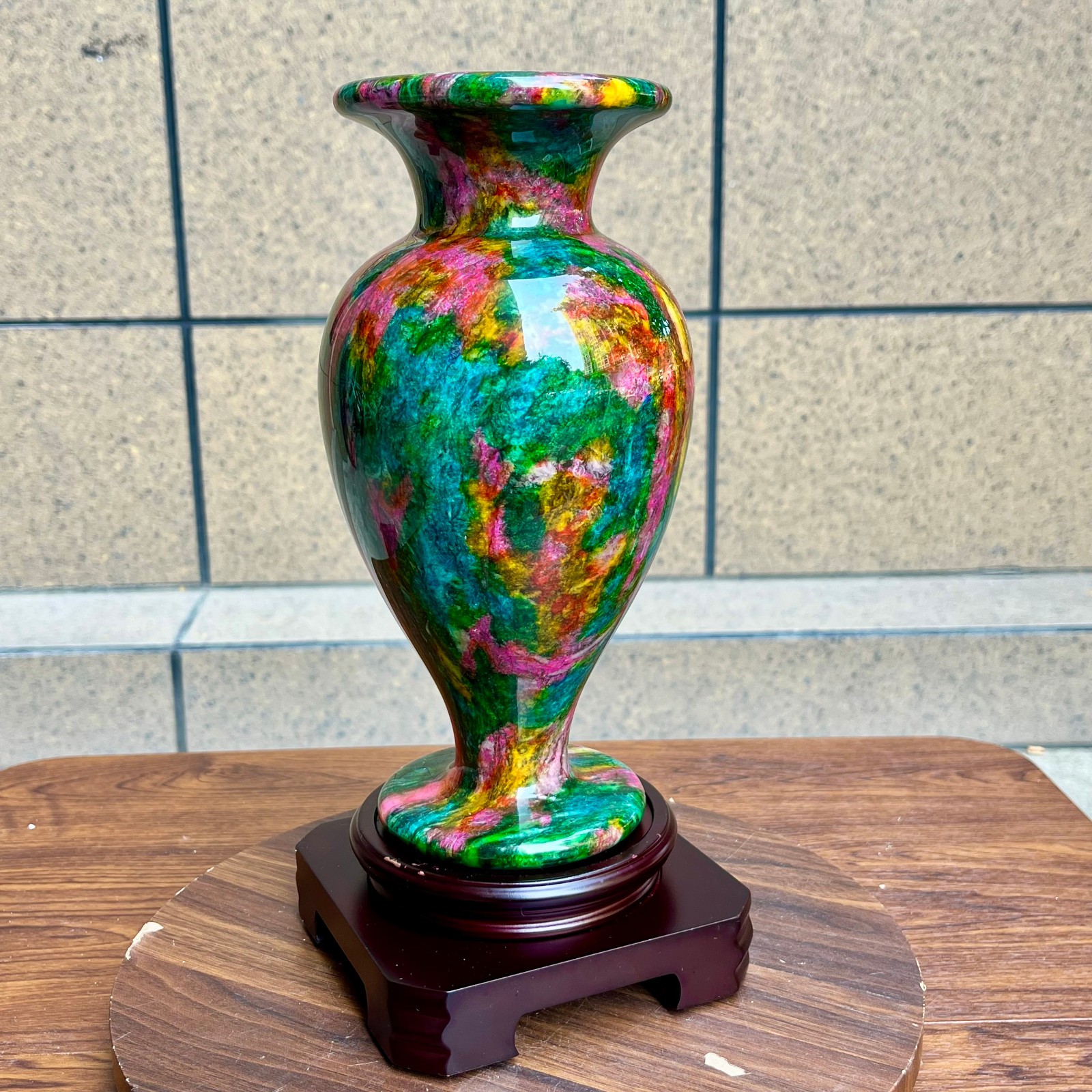 Natural Multicolor Jade Vase Polished Crystal Flower Pot Feng Shui Gift 3.8 lb