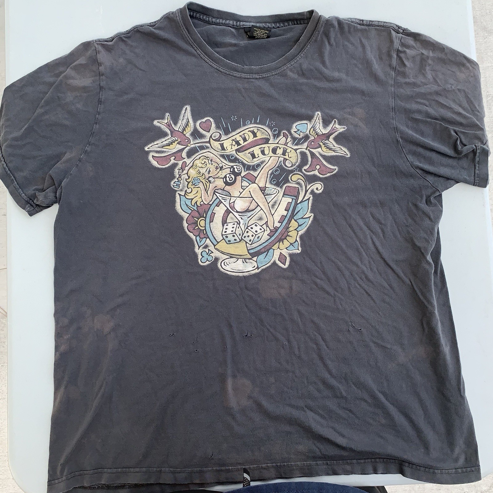 Lucky Brand Men’s XL Gray Cotton Crew Neck Classic Fit Lady Luck Graphic Tee Lucky Brand Men’s XL Gray Cotton Crew Neck Classic Fit Lady Luck Graphic Tee