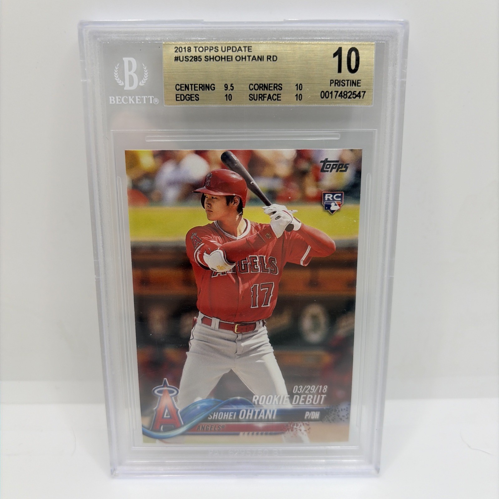 2018 Shohei Ohtani Topps Update #US285 Rookie Card RC BGS 10 PRISTINE 2018 Shohei Ohtani Topps Update #US285 Rookie Card RC BGS 10 PRISTINE