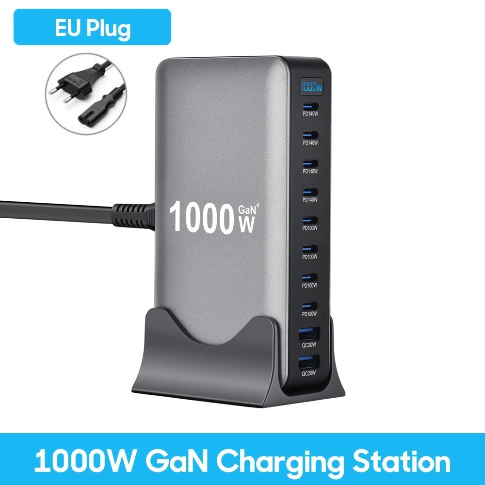 1000W Fast USB C GaN Ⅲ Pro Charger Block,8 Port Charging Station,Dual 140W PD3.1