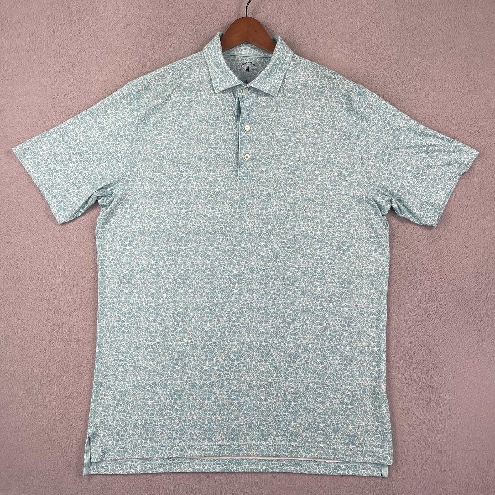 Johnnie O Polo Shirt Men’s Large Blue Floral Micro Print Summer Comfort Golf