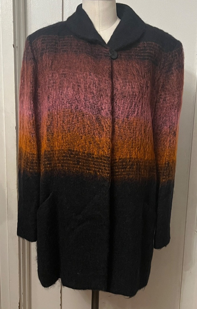 Vtg 80s Emil Rutenberg Mohair Woven Gradient Ombres Coat Jacket Women Size Small