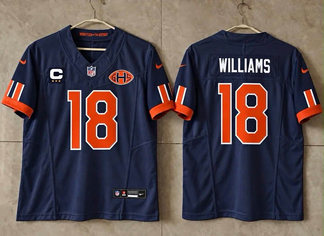 Nike Chicago Bears Rival Caleb Williams #18 Football Navy in game jersey Nike Chicago Bears Rival Caleb Williams #18 Football Navy in game jersey