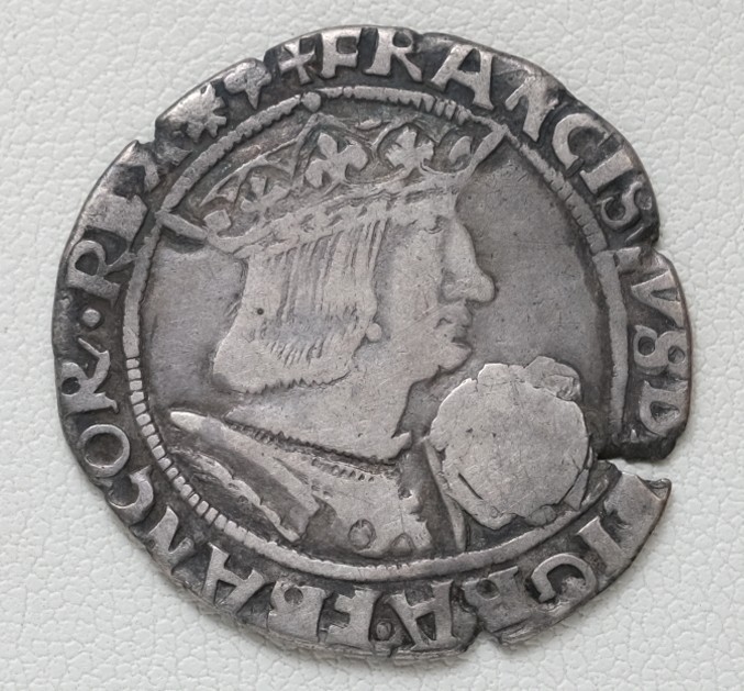 1515-1547 France King Francois I Silver AR 1/2 Teston Coin Lyon Mint /M36
