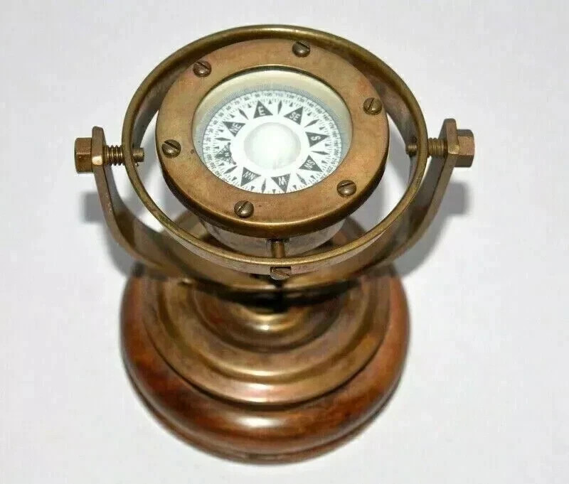 Antique brass nautical gimbal compass vintage ship binnacle gimballed Antique brass nautical gimbal compass vintage ship binnacle gimballed