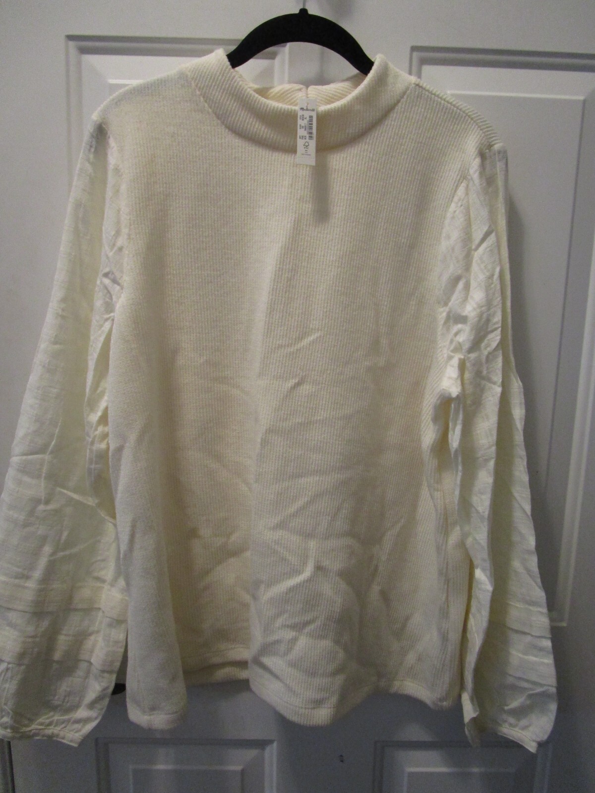 MADEWELL ANTIQUE CREAM MOCKNECK L/S PEASANT BALLOON SLEEVE TOP SIZE XL  NEW