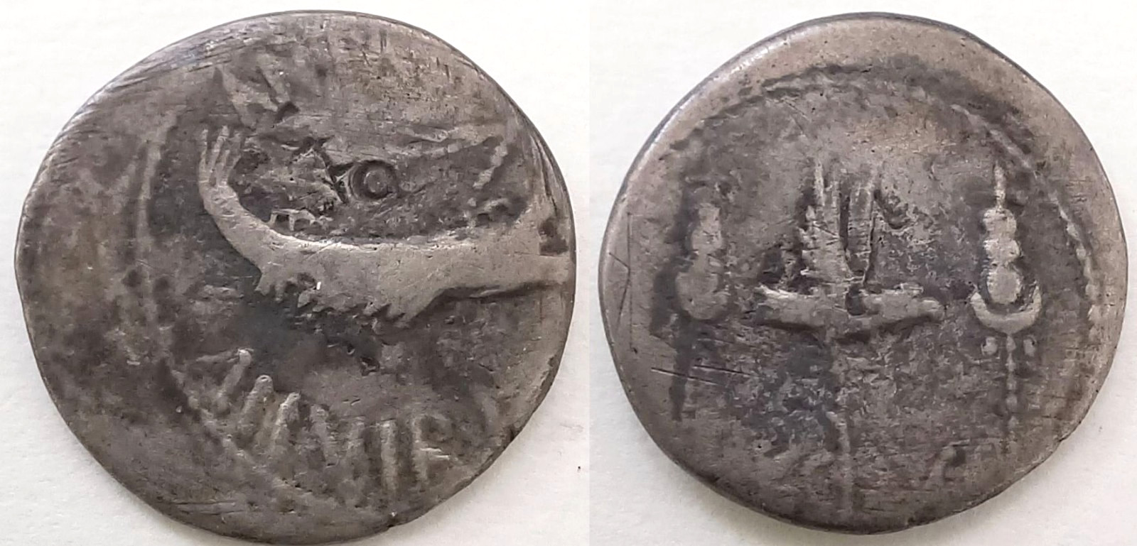 Roman Republic Mark Antony Legionary Denarius Galley Eagle Standards 32-31 BC