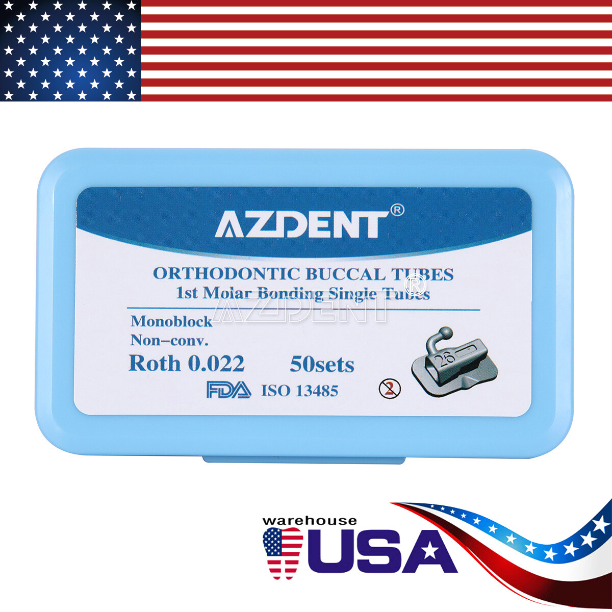 50Set AZDENT Dental Orthodontic Buccal Tube 1st 2nd Molar Tube Roth MBT 022/018
