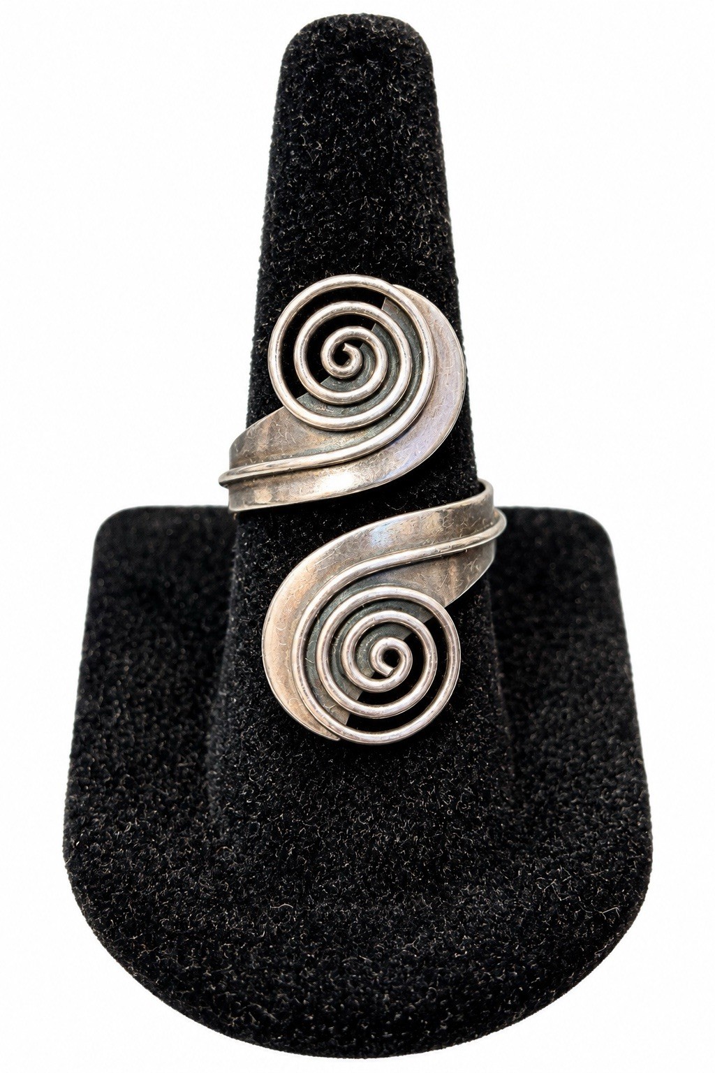 Vintage Taxco Mexico Sterling Silver Modernist Swirl Bypass Ring Adjustable 8.3g Vintage Taxco Mexico Sterling Silver Modernist Swirl Bypass Ring Adjustable 8.3g