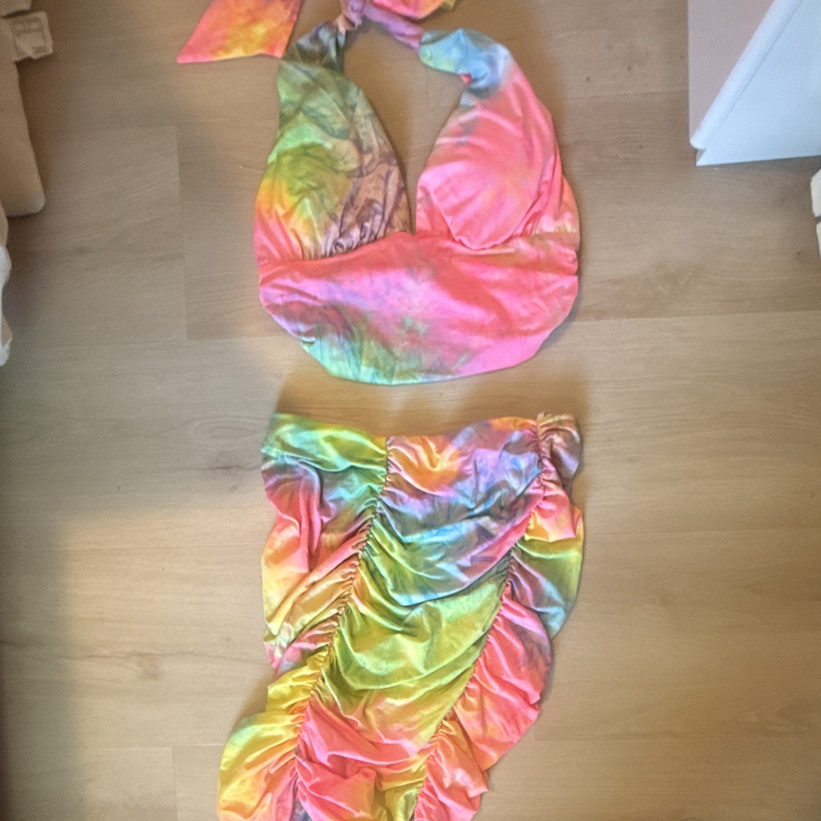 Vibrant Tye Dye Two Piece Halter And Skirt Set Vibrant Tye Dye Two Piece Halter And Skirt Set