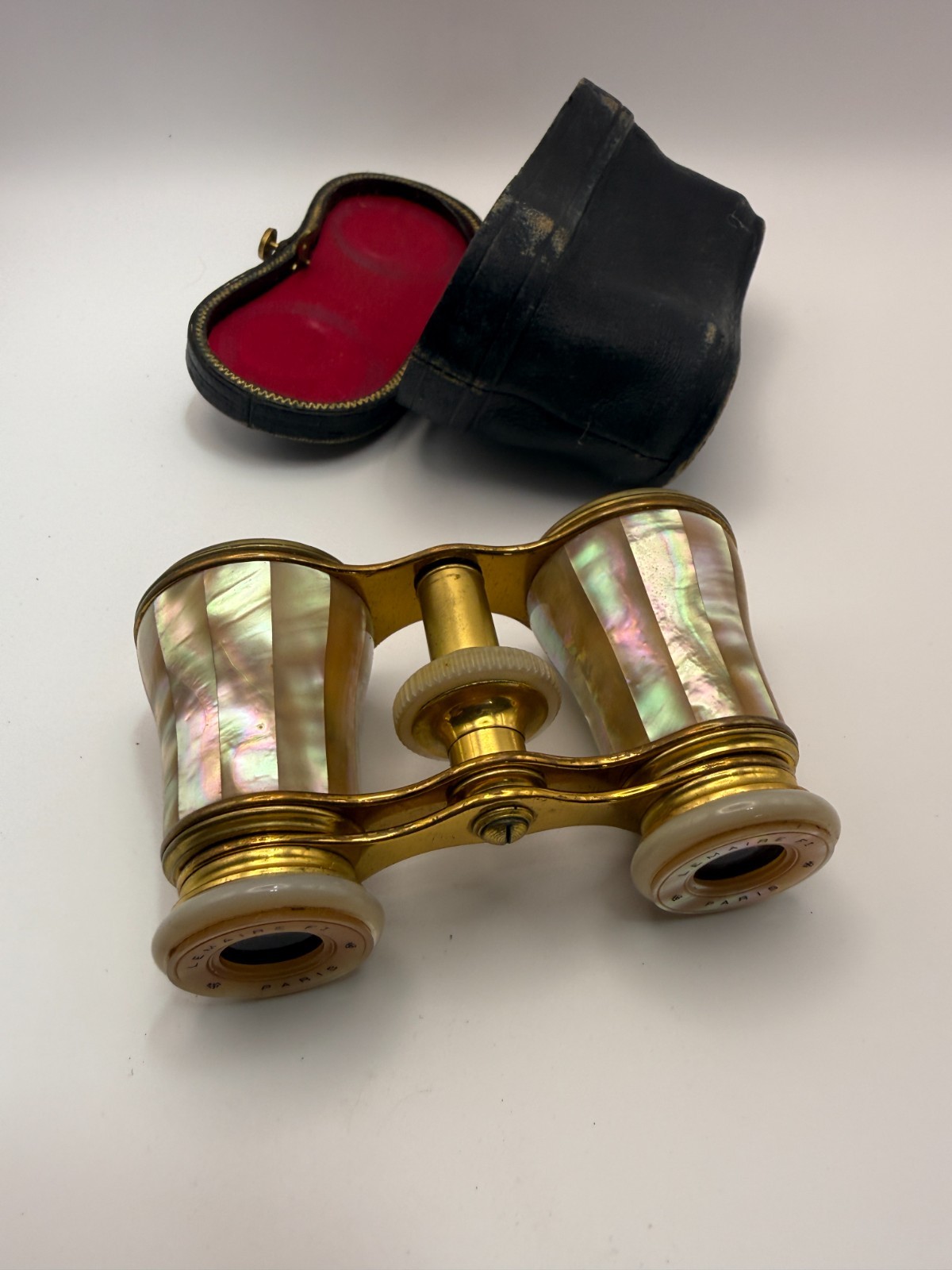 Antique Lemaire Paris Mother-of-Pearl Opera Glasses with Fitted Leather Case