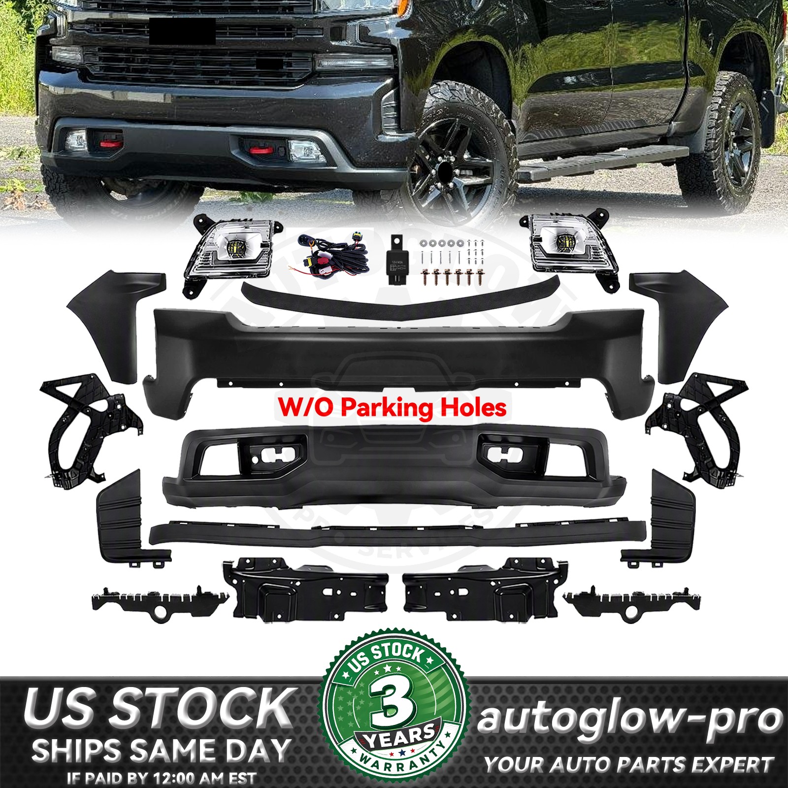 For 2019-2021 Chevrolet Silverado 1500 Front Bumper Cover Valance Bracket Black
