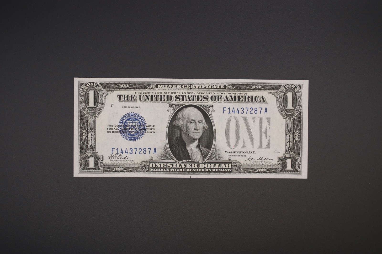 1928 USA $1 Silver Certificate FUNNYBACK Fr.1600 Tate Mellon Crisp UNC+