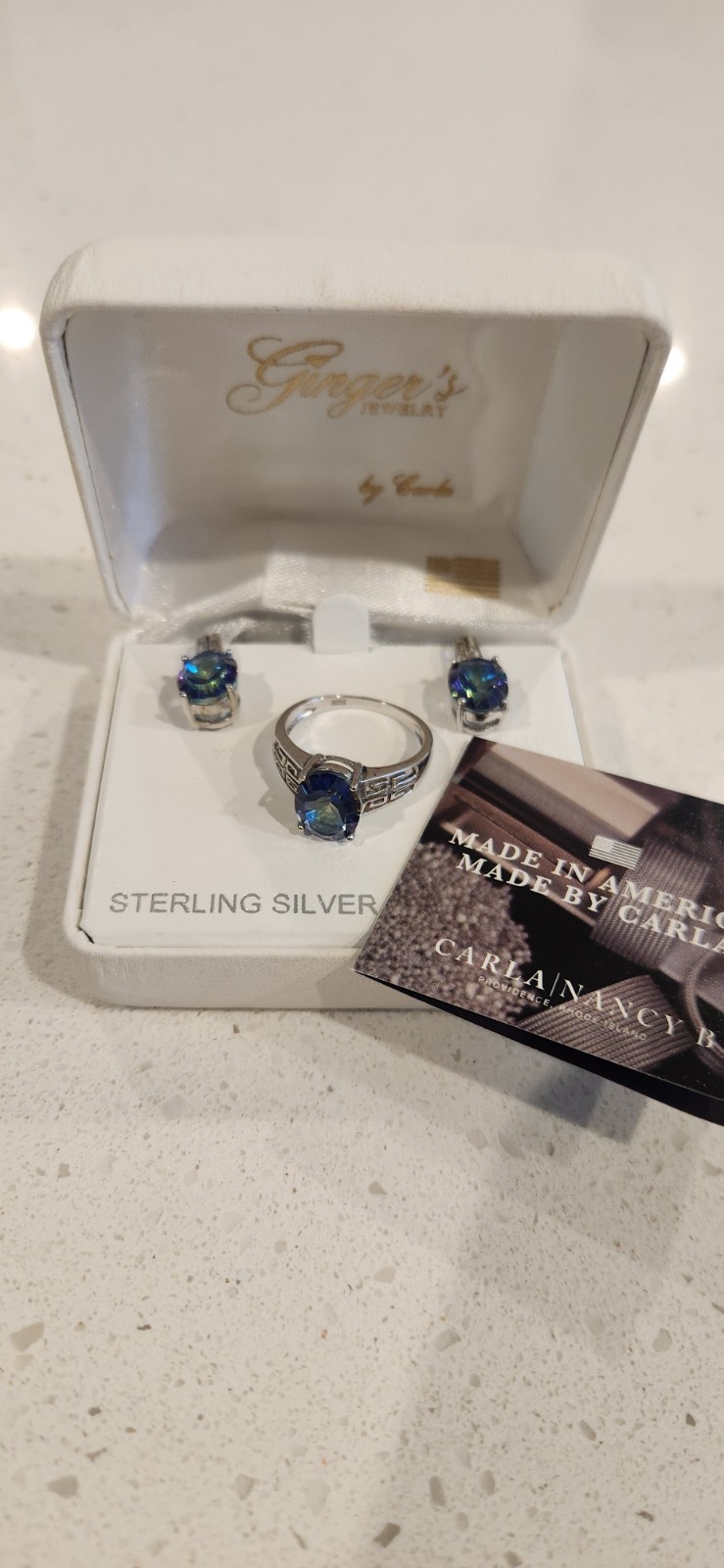 Carla Nancy B Sterling Silver Mystic Topaz Ring & Earring Set NWT Ginger\'s Box