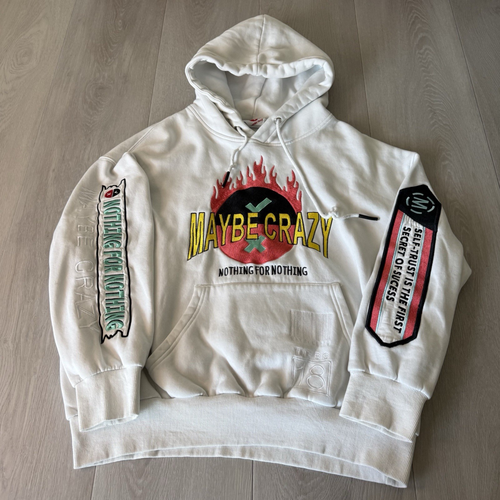 Maybe Crazy Nothing for Nothing Hoodie Pullover Men’s Size L Large White