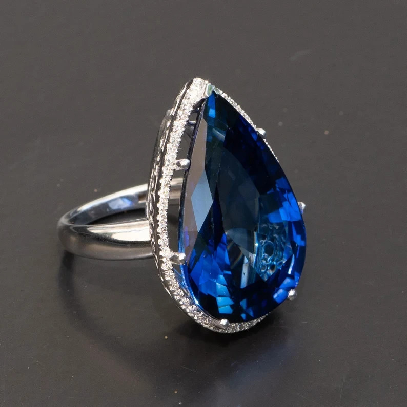 11.40Ct Natural Sapphire Diamond Engagement Wedding Ring 14K White Gold Size 6.5