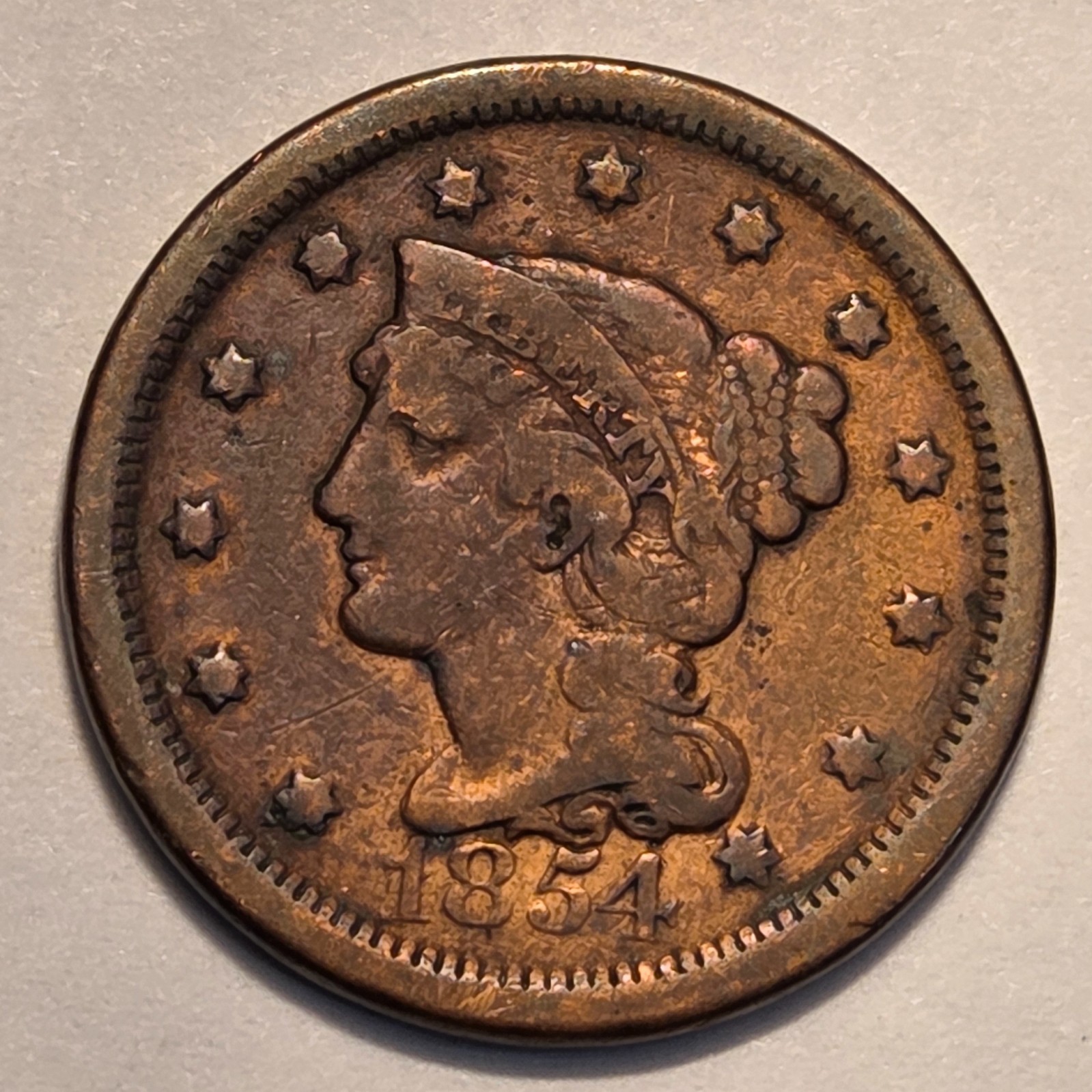 #3 Nicer Low Mintage 1854 Braided Hair Large Cent