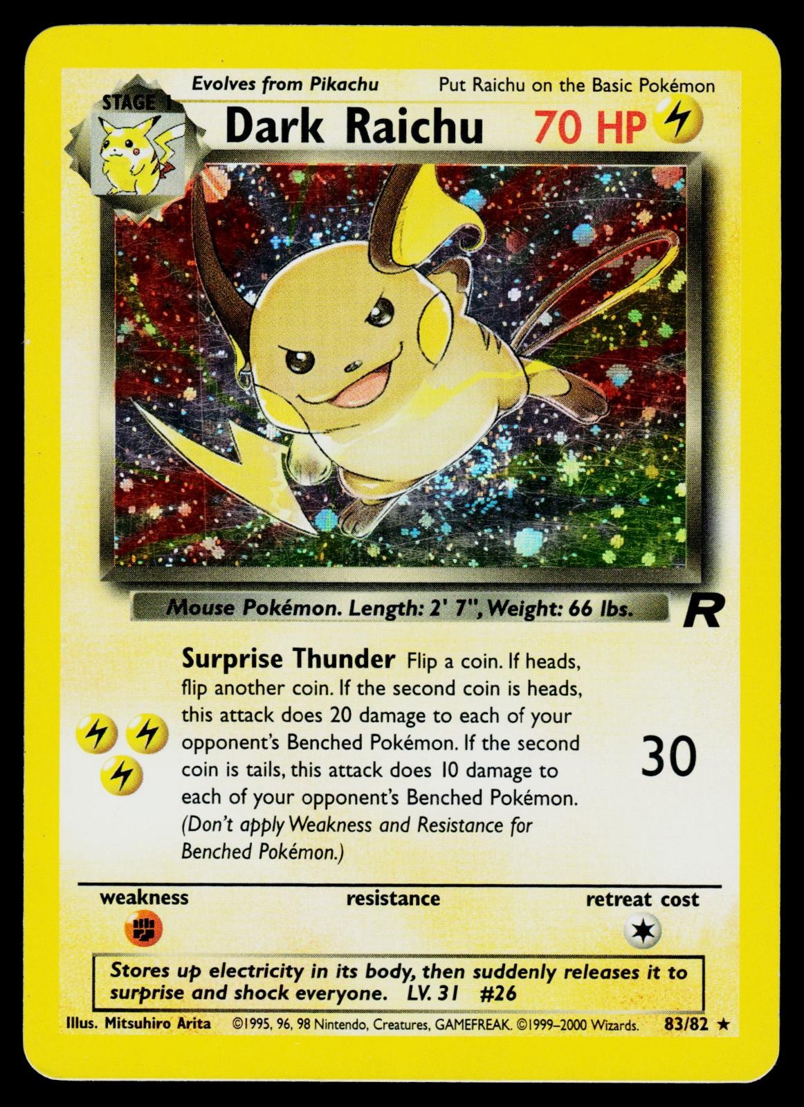 *SWIRL* Dark Raichu 83/82 Secret Rare Team Rocket Unlimited Holo Lightly Played