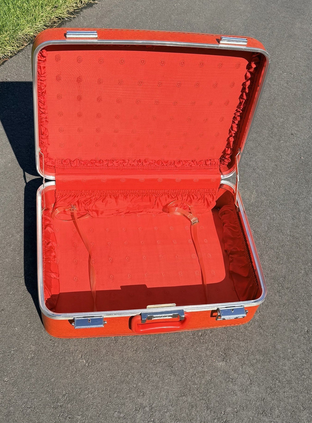 Vtg JCPenney Hardshell Suitcase Luggage Retro Orange Red Bag 1970s MCM CLEAN