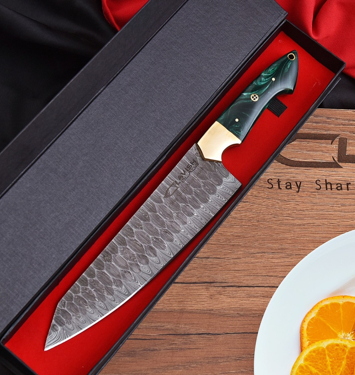 Handmade Damascus Steel Professional Chef Knife with Resin handle and Gift Box