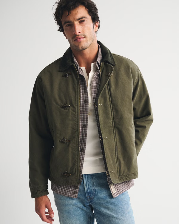 Sale Abercrombie & Fitch Men's Canvas Fireman Clasp Jacket Olive