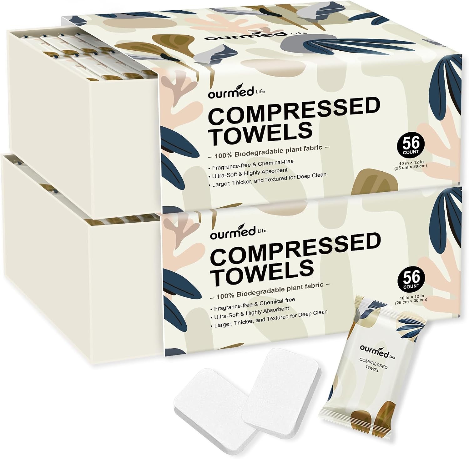 Ourmed Life Compressed Towel, Disposable Washcloths, 12 x 10 In, 112 Count |