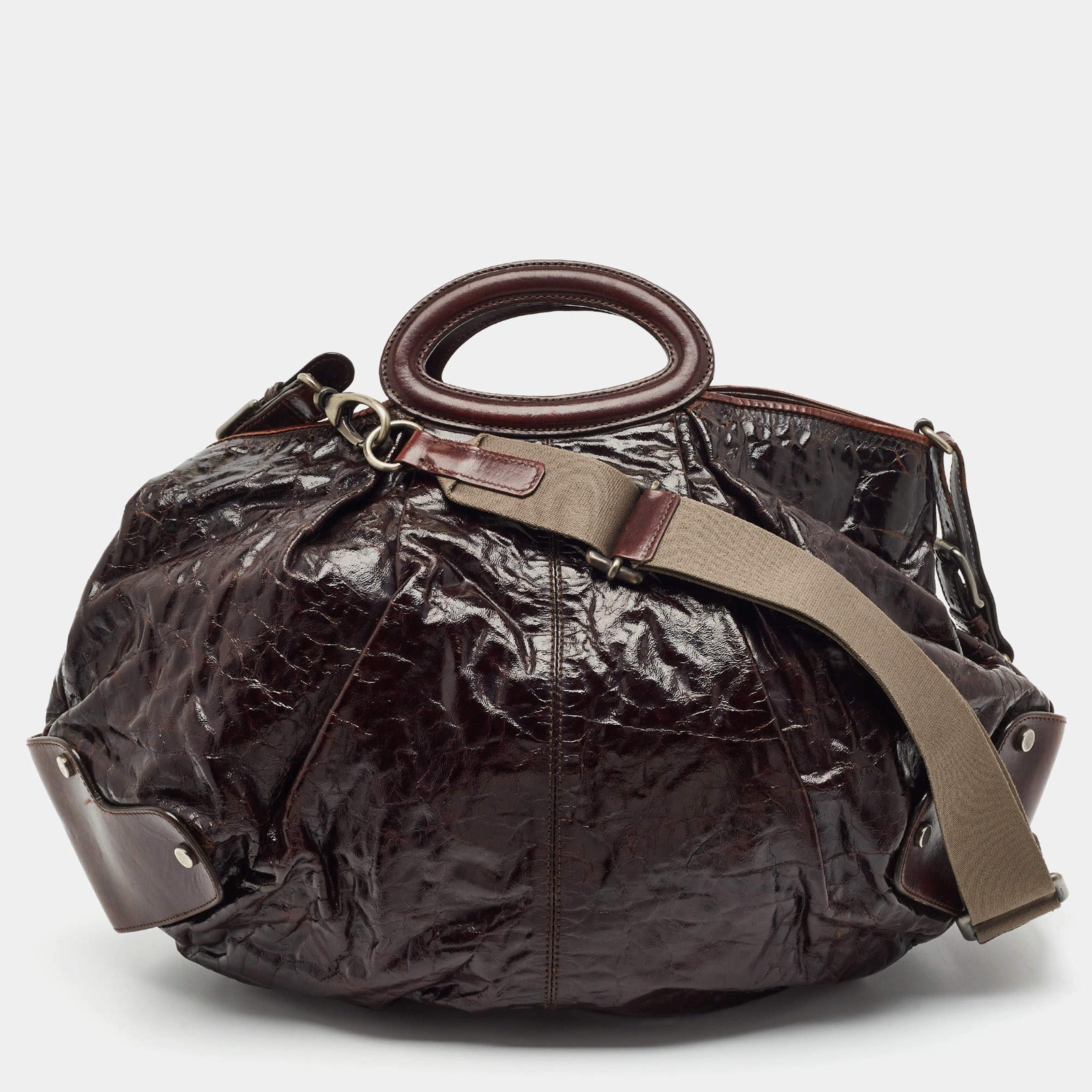 Marni Balloon Dark Brown Patent Leather Hobo