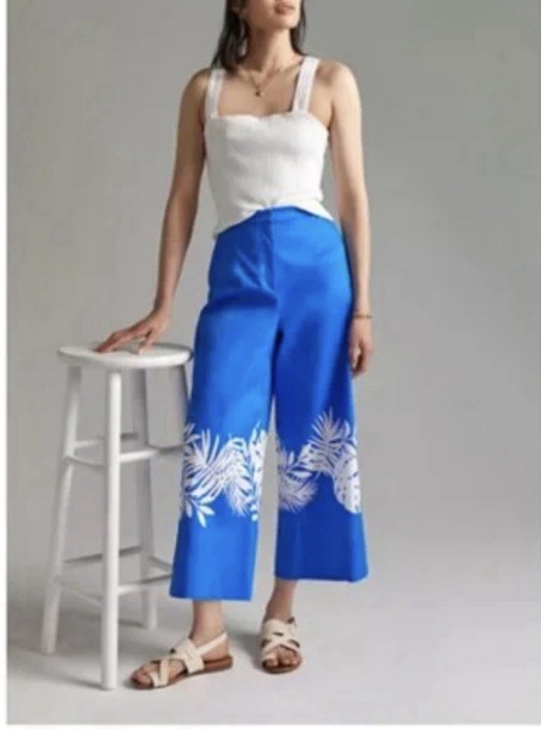 Hutch Anthropologie Palm Frond Wide-Leg Pants Size 8 Cropped Tropical $148 NWT