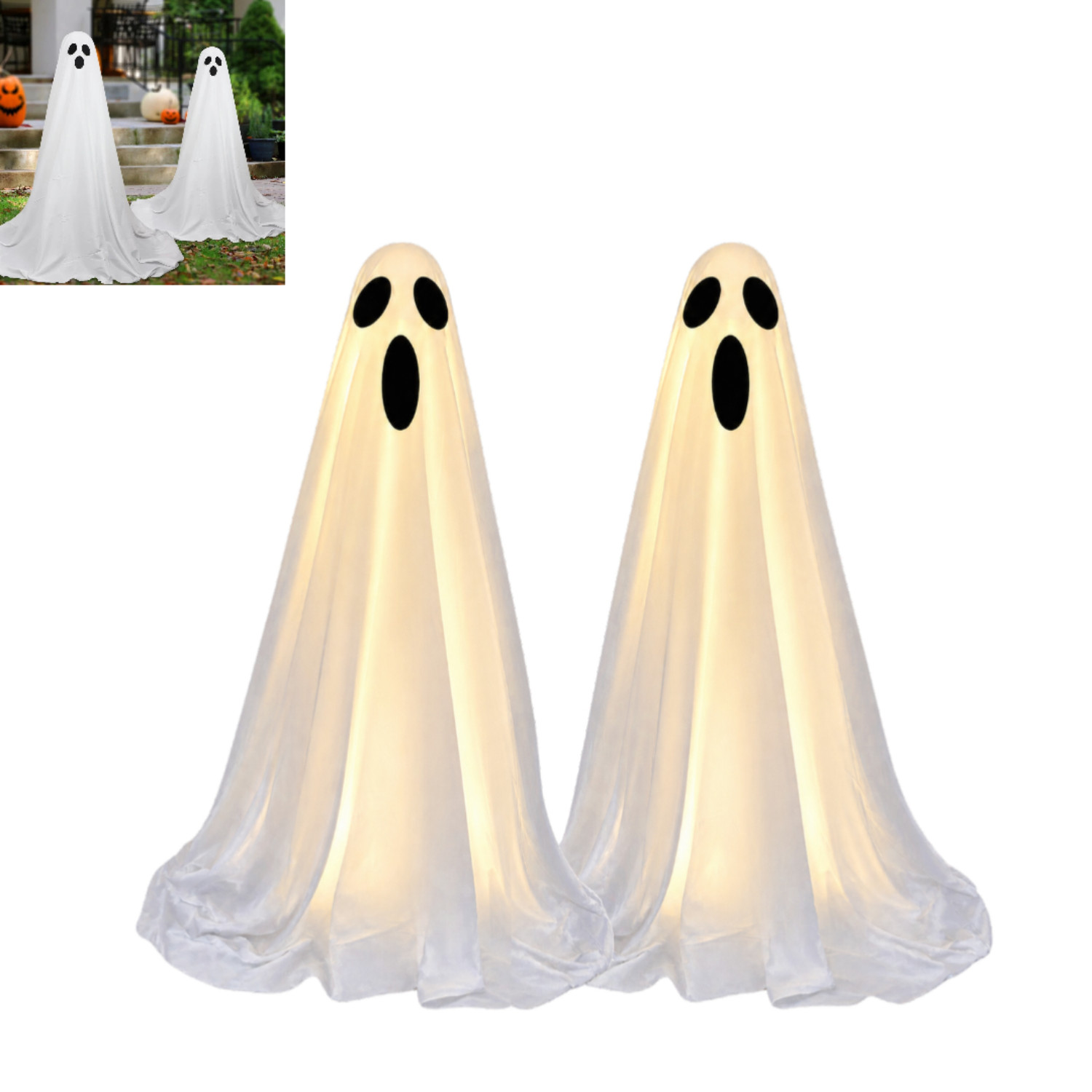 2Pack Halloween Decorations Cute Ghost Standing with Light for Outdoor Yard 65in