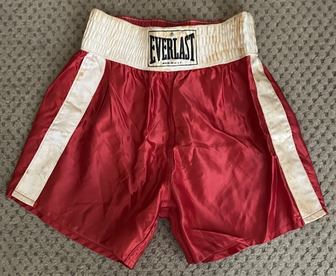 Vintage Everlast Red Satin Boxing Trunks White Trim Braided Waistband Sz M USA